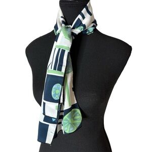 Set Rectangle Scarf Hair Scrunchie Neck-chief Floral Summer Blue Green White